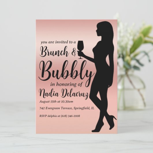 Rosa- und Goldbrunch und Brautparty Einladung (Stehend Vorderseite)