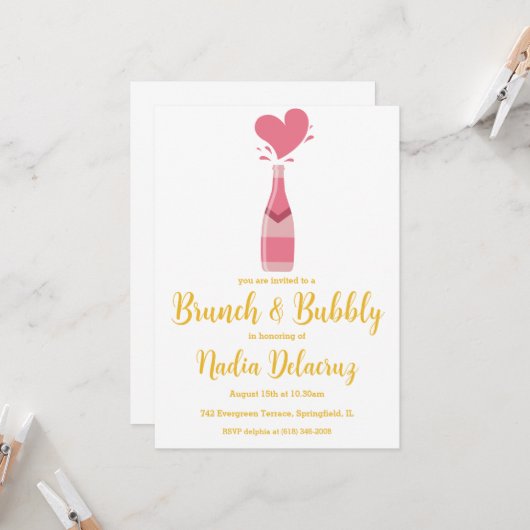 Rosa- und Goldbrunch und Brautparty Einladung (Vorderseite/Rückseite Beispiel)