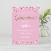 Rosa und GoldConfetti Quinceanera 15. Geburtstag Einladung (Stehend Vorderseite)