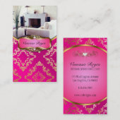 Rosa und Golddamast-Foto-Geschäfts-Karte Visitenkarte (Vorne/Hinten)