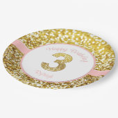 Rosa und Golddritter Geburtstags-Teller Pappteller (Schrägansicht)