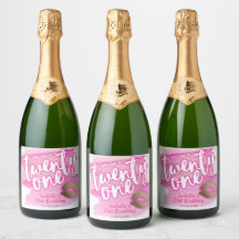 Rosa und Goldene 21. Geburtstags-Etiketten für fun