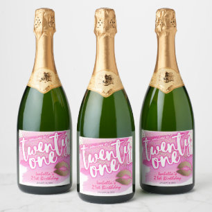 Rosa und Goldene 21. Geburtstags-Sparkling-Wein-Et Schaumweinetikett