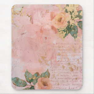 Rosa und Goldene Abstrakte Blumenkunst Mousepad