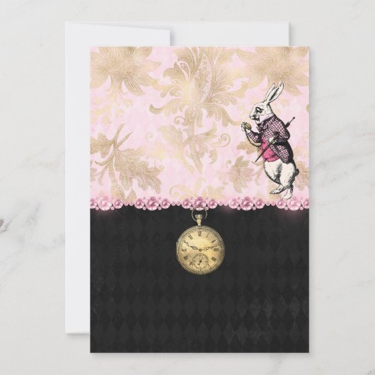 Rosa und goldene Alice im Wunderland Kinderdusche Einladung (Rückseite)