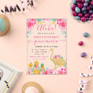 Rosa und Goldene Ananas & Flamingo 21. Geburtstag Acryleinladungen