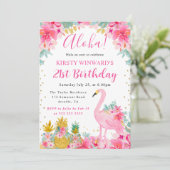 Rosa und goldene Ananas & Flamingo 21. Geburtstag Einladung (Stehend Vorderseite)