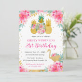 Rosa und goldene Ananas & Flamingo 21. Geburtstag Einladung (Stehend Vorderseite)