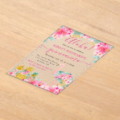 Rosa und goldene Ananas & Flamingo Quinceanera Acryleinladungen (Ablage )