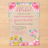 Rosa und goldene Ananas & Flamingo Quinceanera Acryleinladungen (Vorderseite)