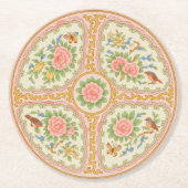 Rosa und goldene antike Rose Medallion Runder Pappuntersetzer (Vorderseite)
