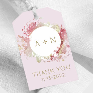 Rosa und goldene Aquarellfarben - Monogramm-Giftma Geschenkanhänger