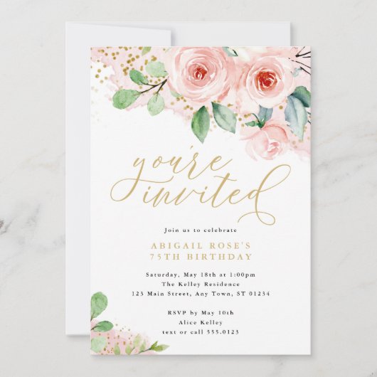 Rosa und goldene Aquarellfarben, Sie sind eingelad Einladung (Vorderseite)