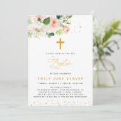 Rosa und goldene Aquarelltaufe Einladung (Stehend Vorderseite)