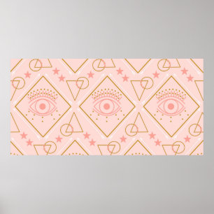 Rosa und goldene Augen und geometrische Elemente i Poster