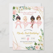 Rosa und goldene Ballet Girl Einladung (Vorderseite)