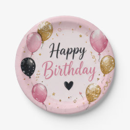 Rosa und goldene Ballon Einwegparty-Teller Pappteller