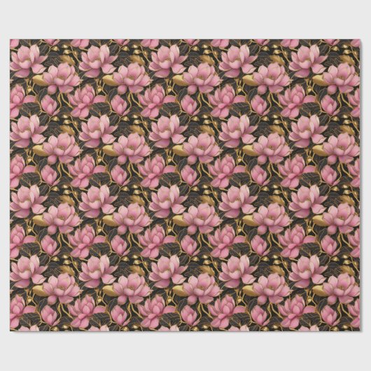 Rosa und goldene blühende Magnolia-Blume Geschenkpapier (Flach)