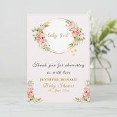 Rosa und goldene Blume Kindermädchendusche Dankeskarte (Stehend Vorderseite)