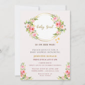 Rosa und goldene Blume Kindermädchendusche Einladung (Vorderseite)