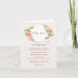 Rosa und goldene Blume Kindermädchendusche Einladung