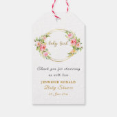 Rosa und goldene Blume Kindermädchendusche Geschenkanhänger (Rückseite)