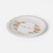 Rosa und goldene Blume Kindermädchendusche Pappteller (Schrägansicht)