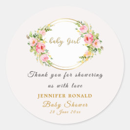Rosa und goldene Blume Kindermädchendusche Runder Aufkleber