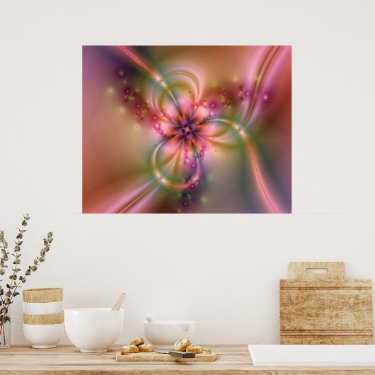 Rosa und goldene Blume Poster (Küche)