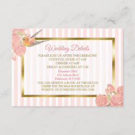 Rosa und goldene Blume und Bird Wedding Detail Car Begleitkarte