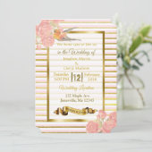 Rosa und goldene Blume und Einladungen für Vogelho (Stehend Vorderseite)