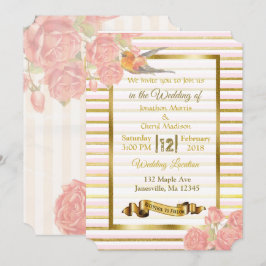 Rosa und goldene Blume und Einladungen für Vogelho