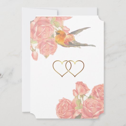 Rosa und goldene Blume und Einladungen für Vogelho (Rückseite)