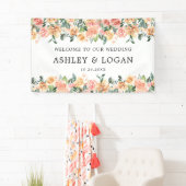 Rosa und goldene Blumen Elegante Hochzeit Willkomm Banner (Insitu)