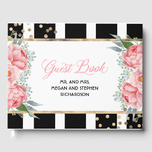 Rosa und goldene Blumen Elegante Peony Wedding Gästebuch