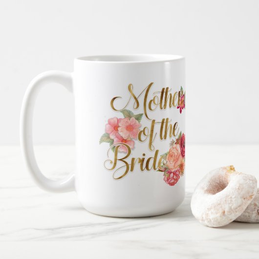 Rosa und goldene Blumen-Mutter-der-Braut-Tasse Kaffeetasse (Mit Donut)
