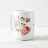 Rosa und goldene Blumen-Mutter-der-Braut-Tasse Kaffeetasse (Vorderseite Links)