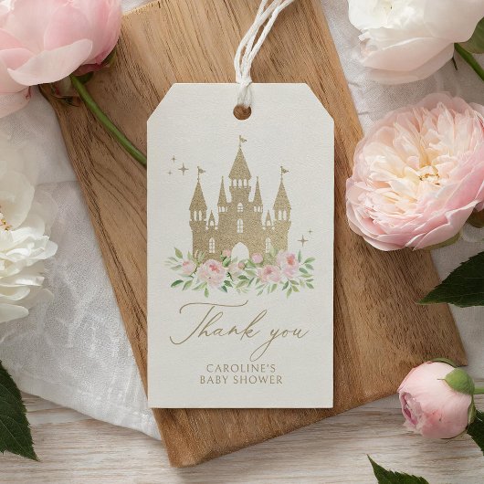 Rosa und goldene Blumendruckdusche Geschenkanhänger