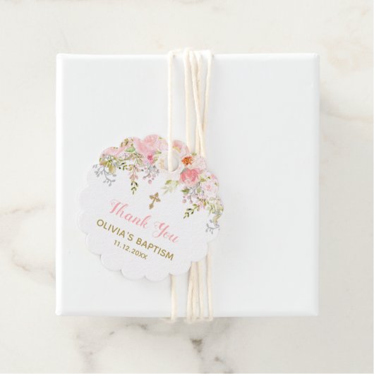 Rosa und goldene Blumengemeinde Geschenkanhänger (Beispiel)