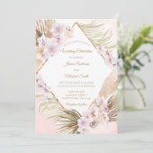 Rosa und goldene Blumenkarte Einladung (Stehend Vorderseite)