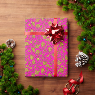 Rosa und goldene Blumenverpackung Geschenkpapier