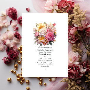 Rosa und Goldene Blumige Hochzeit Einladung