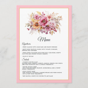 Rosa und Goldene Blumige Hochzeit Menükarte