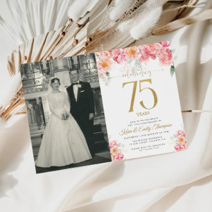 Rosa und goldene Blüte 75 Jahre alt Einladung