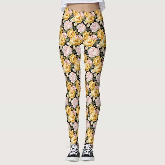 Rosa und goldene Blüten #2 Leggings (Vorderseite)