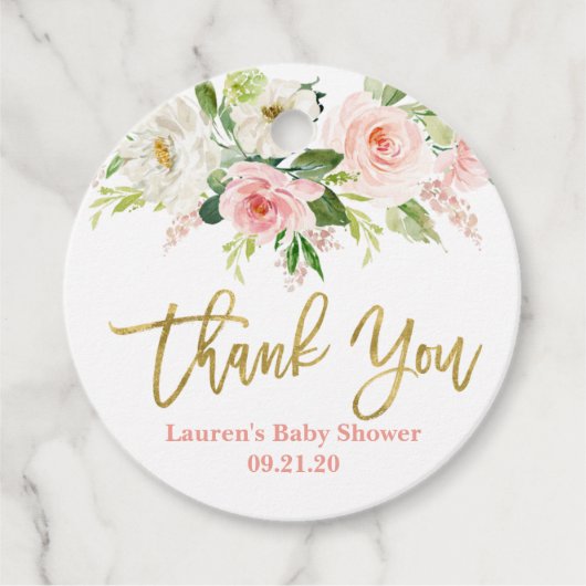 Rosa und goldene Blüten Geschenkanhänger (Vorderseite)