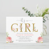 Rosa und goldene Blütendusche, ein Mädchen Einladung (Stehend Vorderseite)