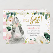 Rosa und goldene Blütendusche Einladung (Vorne/Hinten)