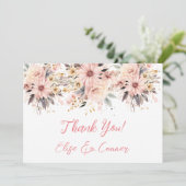 Rosa und goldene Blütenschmetterlinge Vielen Dank  Einladung (Stehend Vorderseite)