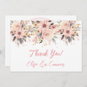 Rosa und goldene Blütenschmetterlinge Vielen Dank  Einladung (Vorne/Hinten)